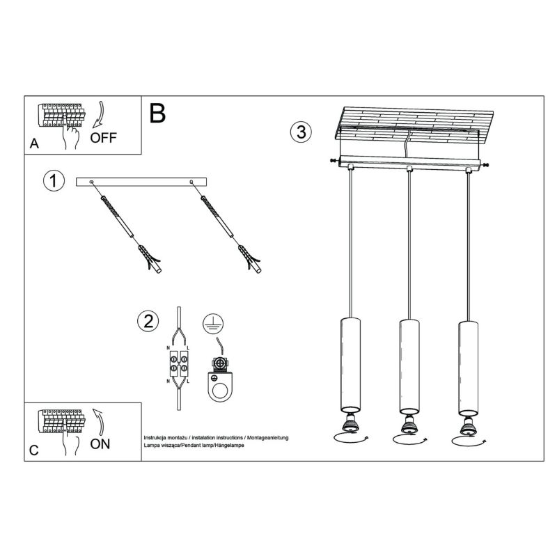 Lampa wisząca Sollux Lighting Lagos 4795 ochra czerwona nowoczesna 3xGU10 x 1 szt.