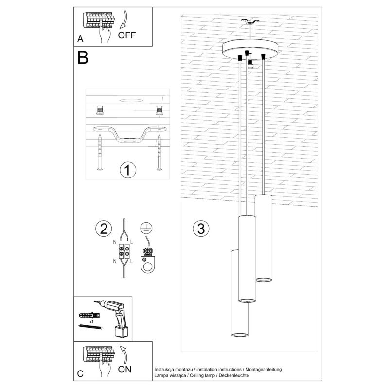 Lampa wisząca Sollux Lighting Lagos 4801 ochra czerwona nowoczesna 3xGU10 x 1 szt.