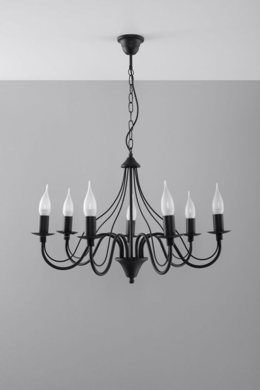 Lampa wisząca Sollux Lighting Minerwa 7x40W czarna stal, klasa IP20, 1 szt.