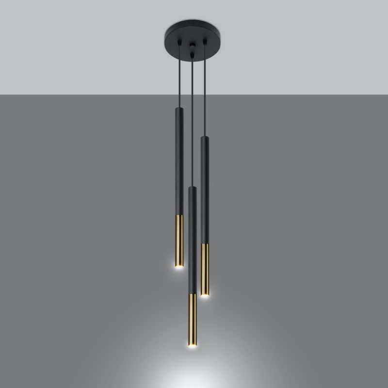 Lampa wisząca Sollux Lighting MOZAICA 3P czarny/złoto 1 szt.