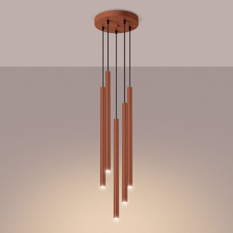 Lampa wisząca Sollux Lighting Pastelo 5167 ochra czerwona nowoczesna 5xG9 x 1 szt.