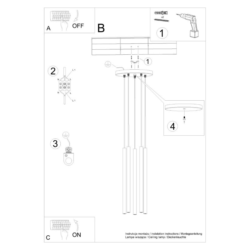 Lampa wisząca Sollux Lighting Pastelo 5167 ochra czerwona nowoczesna 5xG9 x 1 szt.