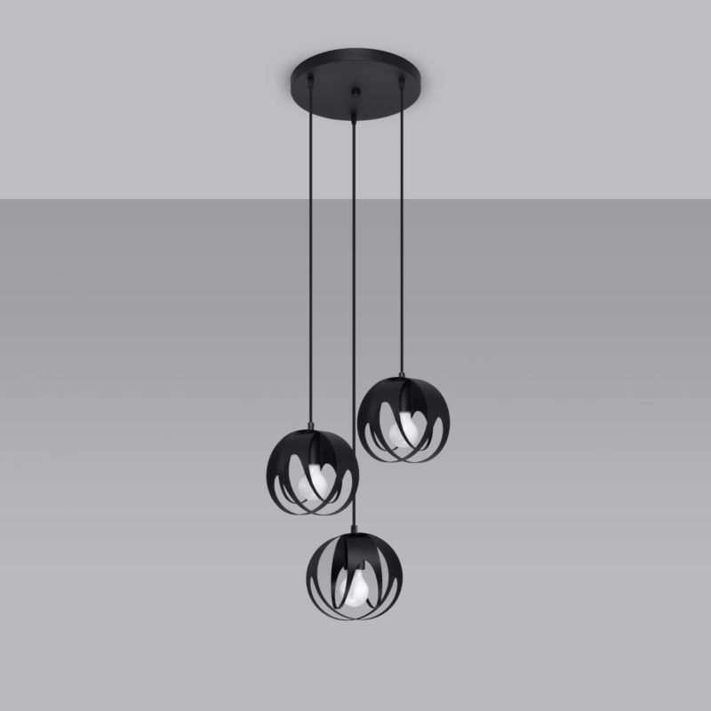 Lampa wisząca Sollux Lighting Tulos 5379 czarna szerokość 30 cm 3xE27 x 1 szt.