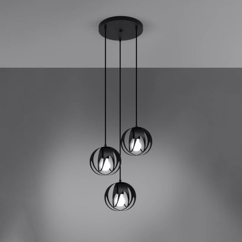 Lampa wisząca Sollux Lighting Tulos 5379 czarna szerokość 30 cm 3xE27 x 1 szt.