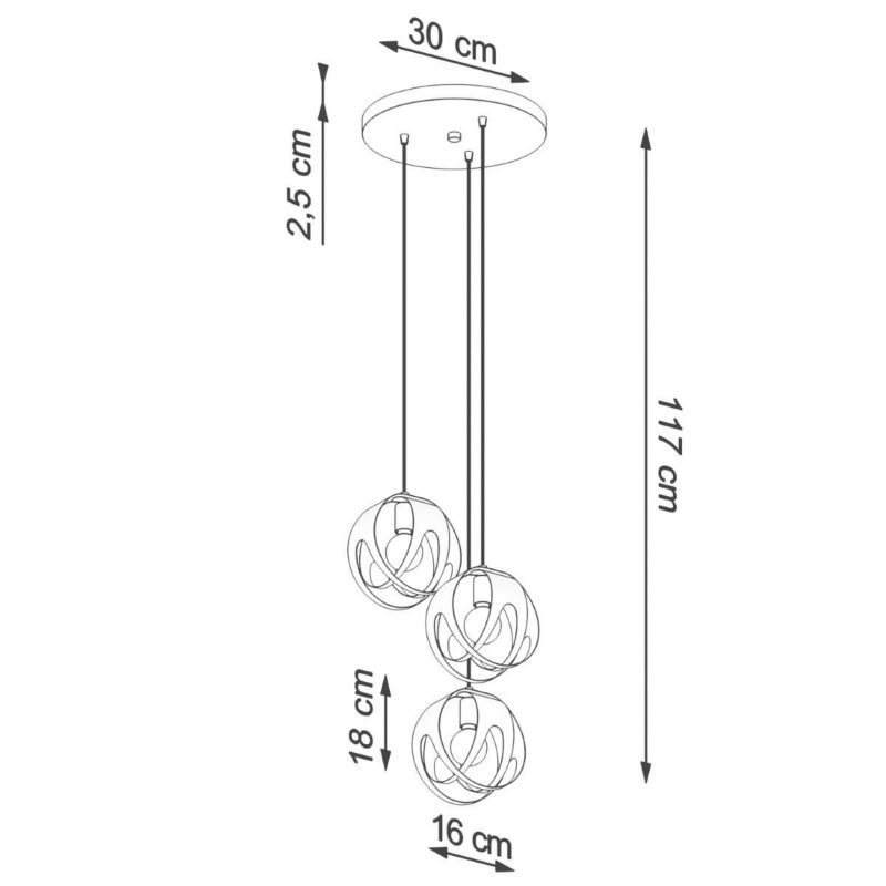 Lampa wisząca Sollux Lighting Tulos 5379 czarna szerokość 30 cm 3xE27 x 1 szt.