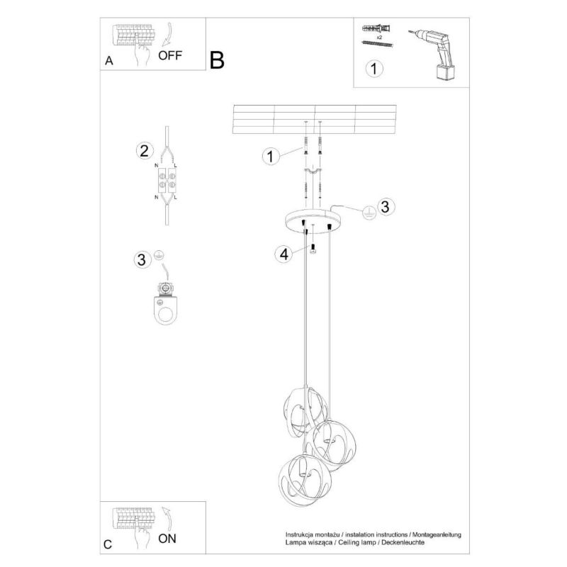 Lampa wisząca Sollux Lighting Tulos 5379 czarna szerokość 30 cm 3xE27 x 1 szt.