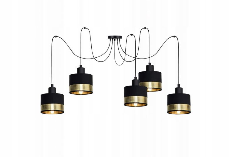 Lampa wisząca spider czarny złoty ewilight  5x E27 1szt