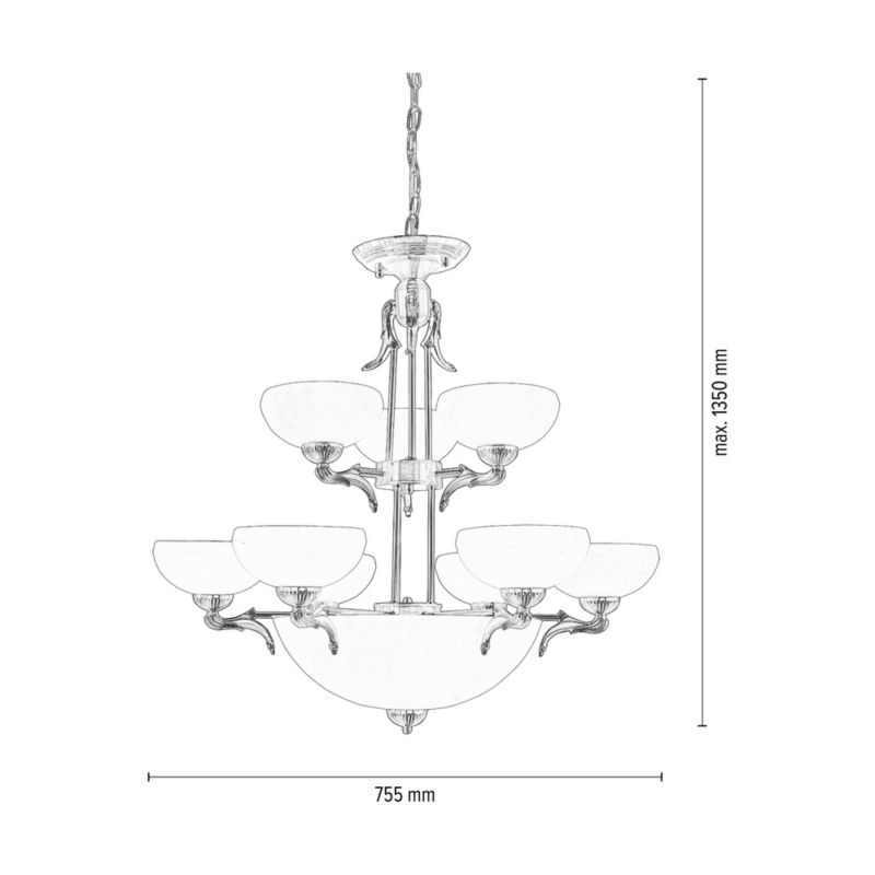 Lampa Wisząca SPOT Light 12xE27 Max.60W Eleganckie Połączenie Patyny z Ecru Szkłem, Polski Producent, 1 szt.