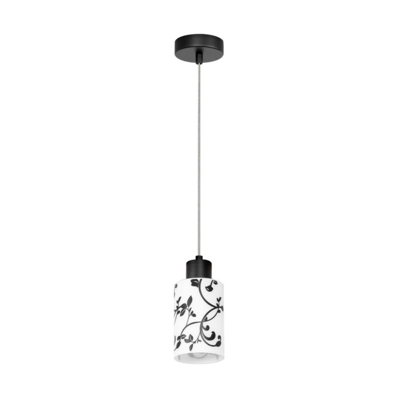 Lampa Wisząca SPOT Light  1xE27 60W Połączenie Czerni z Biało Czarnym Kloszem w Kwiaty, Polski Producent, 1 szt.