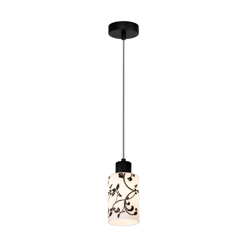 Lampa Wisząca SPOT Light  1xE27 60W Połączenie Czerni z Biało Czarnym Kloszem w Kwiaty, Polski Producent, 1 szt.