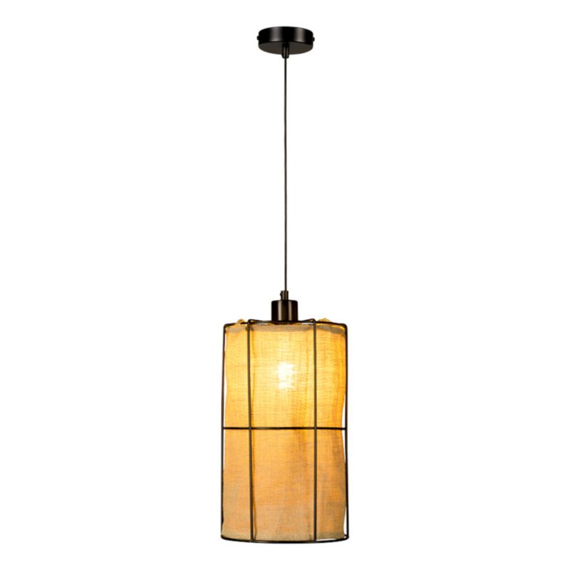 Lampa Wisząca SPOT Light 1xE27 Max.15W LED Eleganckie Połączenie Czerni z Beżowym Lnianym Abażurem, 1 szt.