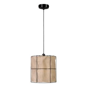 Lampa Wisząca SPOT Light 1xE27 Max.15W LED Klasyczne Połączenie Czerni z Beżowym Lnianym Abażurem, 1 szt.