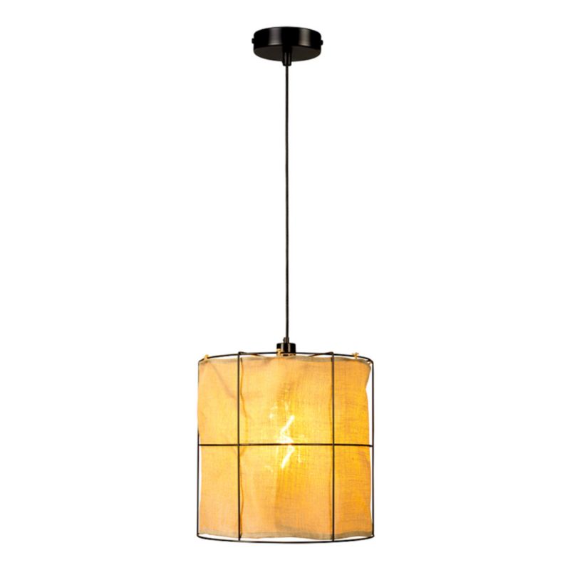 Lampa Wisząca SPOT Light 1xE27 Max.15W LED Klasyczne Połączenie Czerni z Beżowym Lnianym Abażurem, 1 szt.