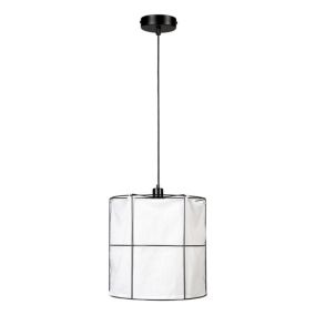 Lampa Wisząca SPOT Light 1xE27 Max.15W LED Klasyczne Połączenie Czerni z Białym Lnianym Abażurem, 1 szt.