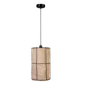 Lampa Wisząca SPOT Light 1xE27 Max.15W LED Połączenie Czerni z Beżowym Lnianym Abażurem, Polski Producent, 1 szt.