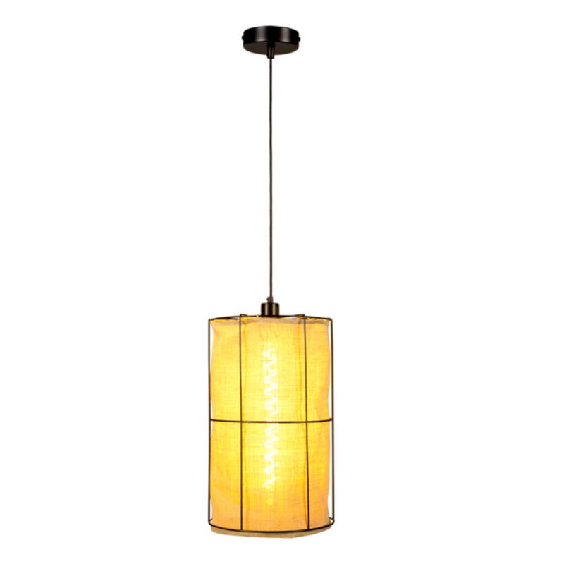 Lampa Wisząca SPOT Light 1xE27 Max.15W LED Połączenie Czerni z Beżowym Lnianym Abażurem, Polski Producent, 1 szt.