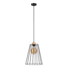 Lampa Wisząca SPOT Light 1xE27 Max.60W Dąb Olejowany FSC, Czarny Metalowy Klosz, 1 szt.