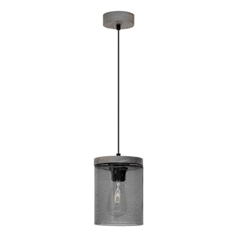 Lampa Wisząca SPOT Light 1xE27 Max.60W Drewno Sosnowe Szare FSC ze Szklanym Dymionym Kloszem, Polski Producent, 1 szt.