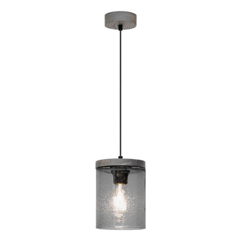 Lampa Wisząca SPOT Light 1xE27 Max.60W Drewno Sosnowe Szare FSC ze Szklanym Dymionym Kloszem, Polski Producent, 1 szt.