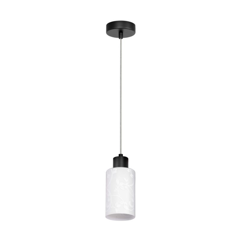 Lampa Wisząca SPOT Light  1xE27 Max.60W Elegancka Czerń z Białym Kloszem w Kwiaty, Polski Producent, 1 szt.