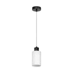 Lampa Wisząca SPOT Light  1xE27 Max.60W Elegancka Czerń z Białym Kloszem w Kwiaty, Polski Producent, 1 szt.