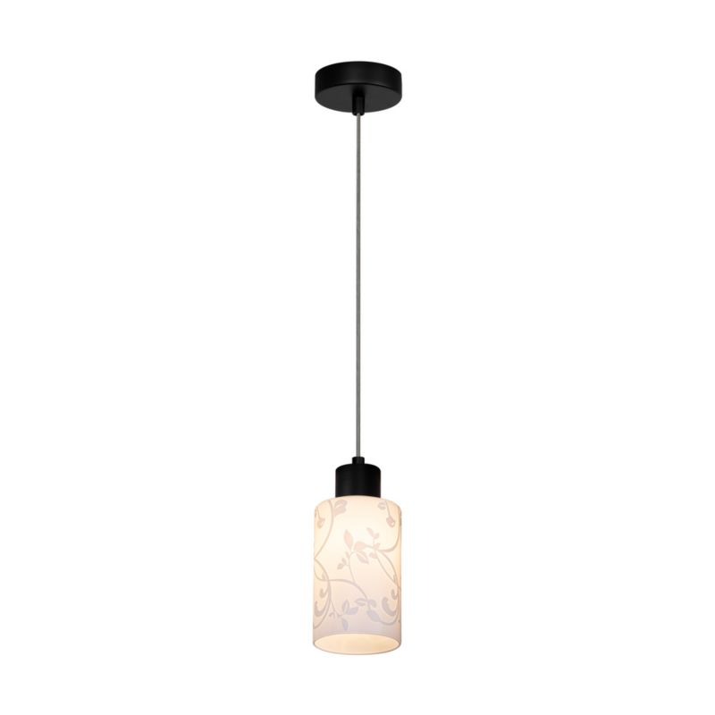 Lampa Wisząca SPOT Light  1xE27 Max.60W Elegancka Czerń z Białym Kloszem w Kwiaty, Polski Producent, 1 szt.