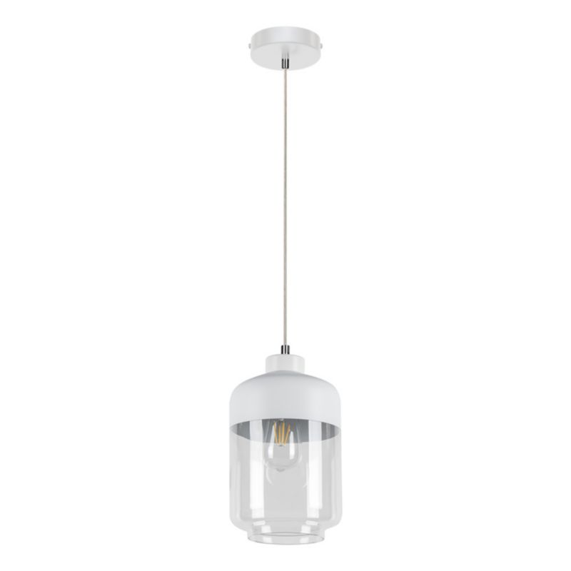 Lampa Wisząca SPOT Light 1xE27 Max.60W Harmonijne Połączenie Bieli z Transparentnym Kloszem, Polski Producent, 1 szt.