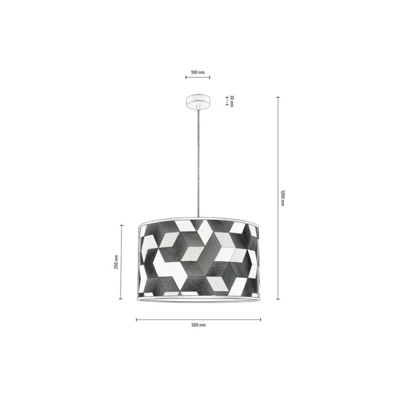 Lampa Wisząca SPOT Light 1xE27 Max.60W Klasyczne Połączenie Czerni z Wielokolorowym Abażurem, Polski Producent, 1 szt.