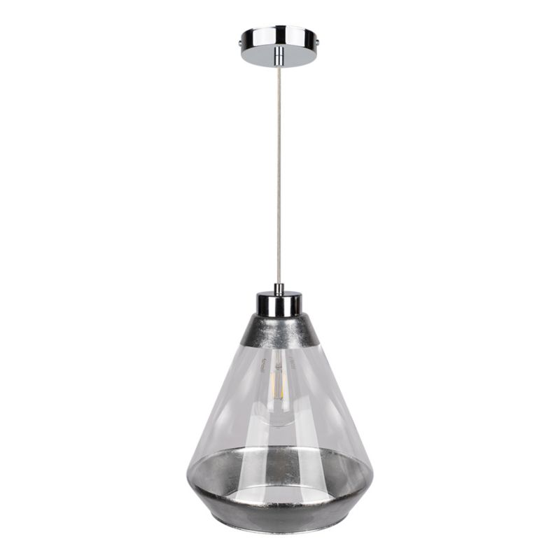 Lampa Wisząca SPOT Light 1xE27 Max.60W Połączenie Chromu z Srebrno Transparentnym Kloszem, Polski Producent, 1 szt.