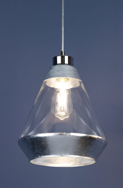 Lampa Wisząca SPOT Light 1xE27 Max.60W Połączenie Chromu z Srebrno Transparentnym Kloszem, Polski Producent, 1 szt.