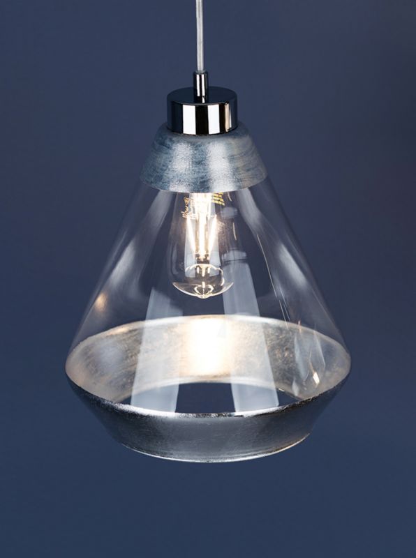 Lampa Wisząca SPOT Light 1xE27 Max.60W Połączenie Chromu z Srebrno Transparentnym Kloszem, Polski Producent, 1 szt.