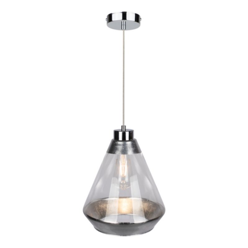 Lampa Wisząca SPOT Light 1xE27 Max.60W Połączenie Chromu z Srebrno Transparentnym Kloszem, Polski Producent, 1 szt.