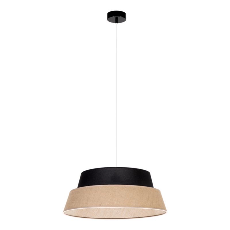 Lampa Wisząca SPOT Light 1xE27 Max.60W Połączenie Czerni z Beżowo Czarnym Abażurem z Juty, Polski Producent, 1 szt.