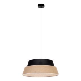 Lampa Wisząca SPOT Light 1xE27 Max.60W Połączenie Czerni z Beżowo Czarnym Abażurem z Juty, Polski Producent, 1 szt.