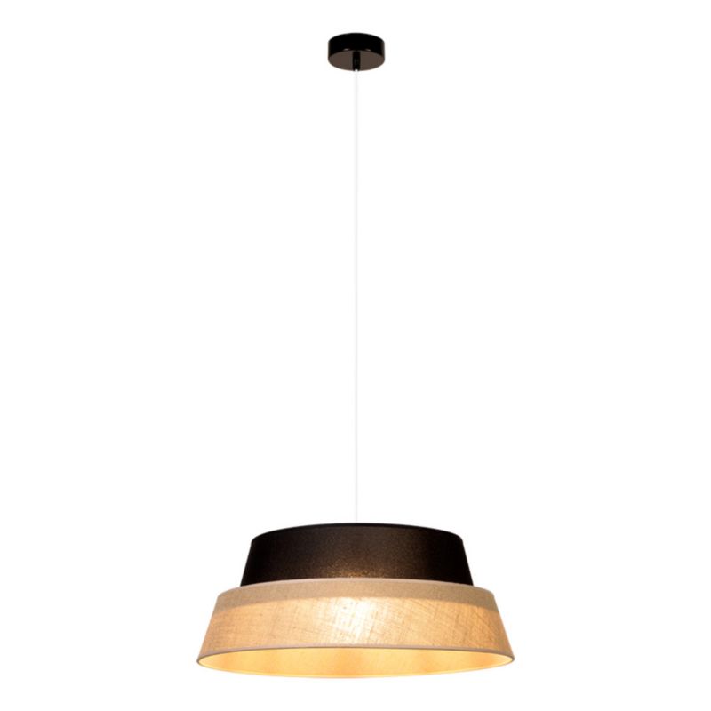 Lampa Wisząca SPOT Light 1xE27 Max.60W Połączenie Czerni z Beżowo Czarnym Abażurem z Juty, Polski Producent, 1 szt.