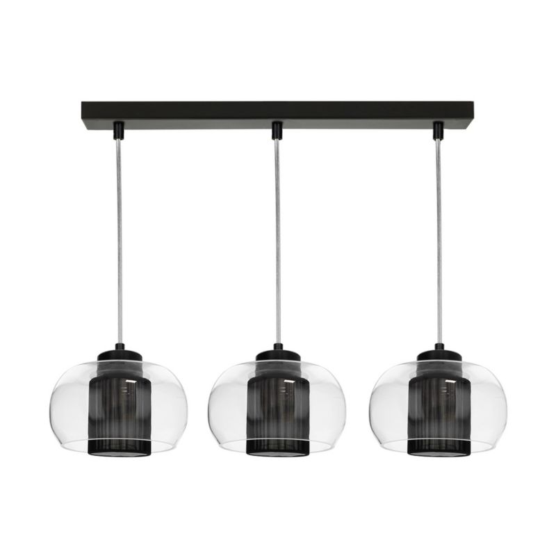 Lampa Wisząca SPOT Light 3xE14 Max.9W Elegancka Czerń z Transparentnym Szkłem i Czarną Tkaniną, 1szt.