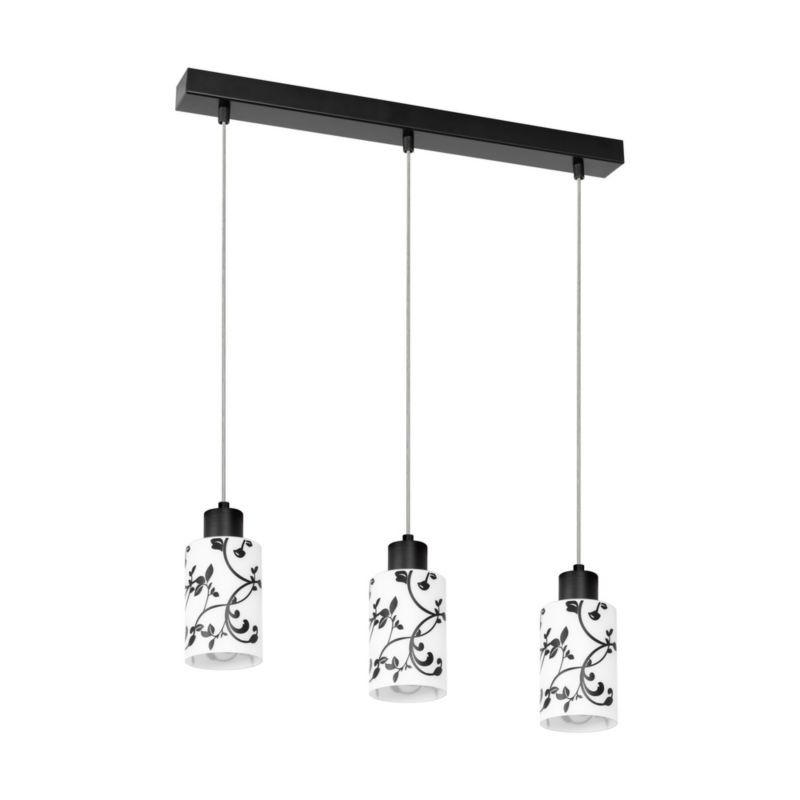 Lampa Wisząca SPOT Light  3xE27 60W Połączenie Czerni z Biało Czarnym Kloszem w Kwiaty, Polski Producent, 1 szt.