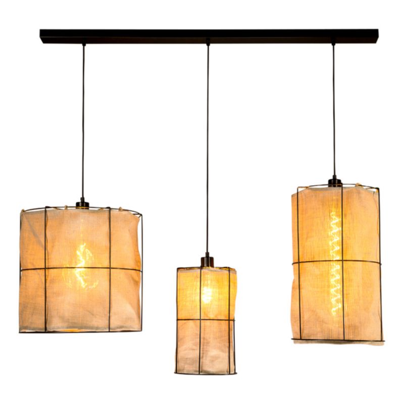 Lampa Wisząca SPOT Light 3xE27 Max.15W LED Połączenie Czerni z Beżowymi Lnianymi Abażurami, Polski Producent, 1 szt.