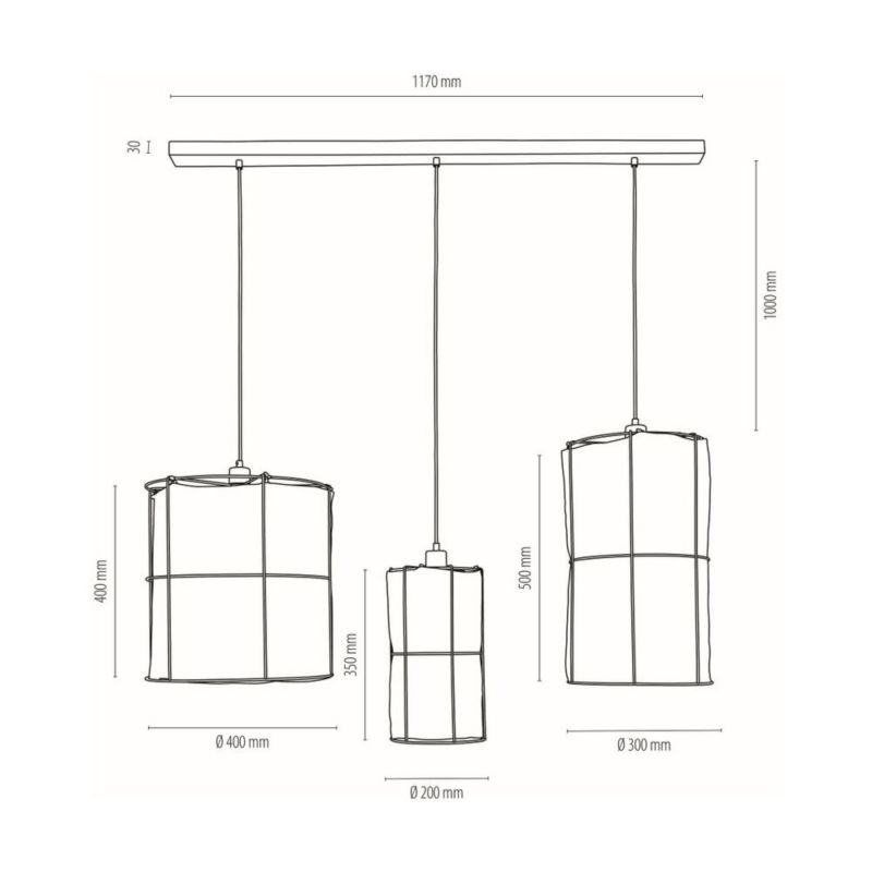 Lampa Wisząca SPOT Light 3xE27 Max.15W LED Połączenie Czerni z Beżowymi Lnianymi Abażurami, Polski Producent, 1 szt.