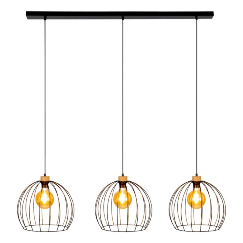 Lampa Wisząca SPOT Light 3xE27 Max.60W Czarny Metal i Dąb Olejowany, Polski Producent, 1 szt.