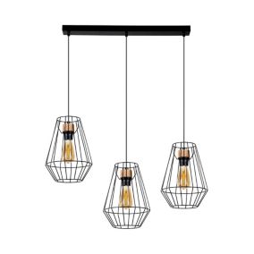 Lampa Wisząca SPOT Light 3xE27 Max.60W Dąb Olejowany FSC z Czarnymi Kloszami, Polski Producent, 1 szt.
