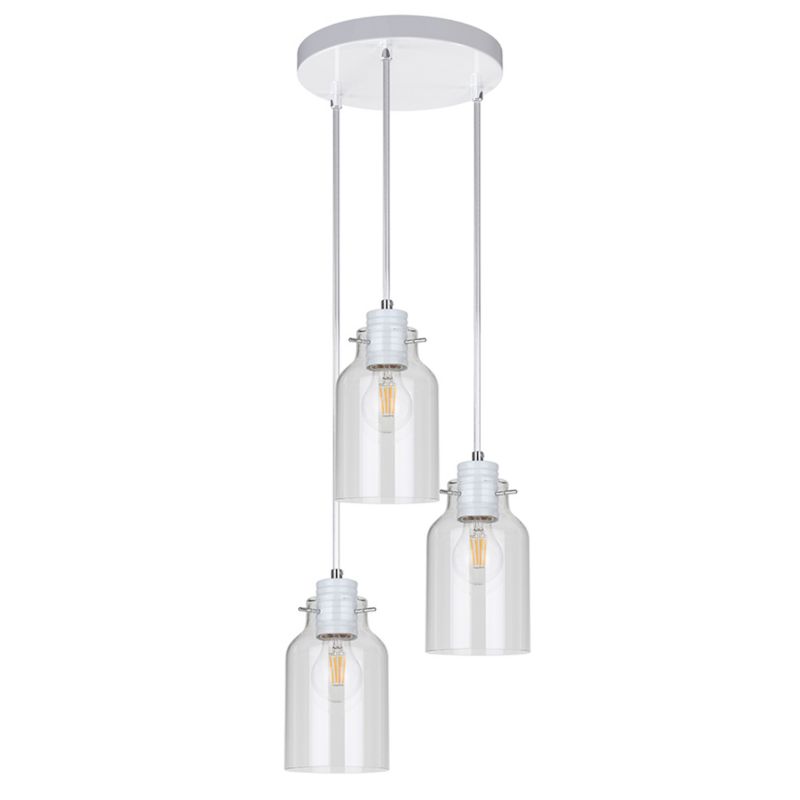 Lampa Wisząca SPOT Light  3xE27 Max.60W Elegancka Biel z Transparentnym Szkłem, Polski Producent, 1 szt.