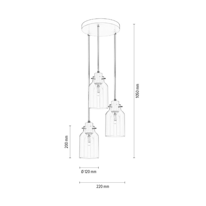 Lampa Wisząca SPOT Light  3xE27 Max.60W Elegancka Biel z Transparentnym Szkłem, Polski Producent, 1 szt.