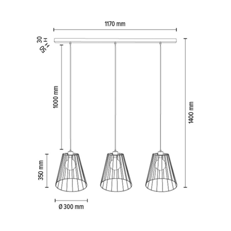 Lampa Wisząca SPOT Light 3xE27 Max.60W Elegancka Czerń w Połączeniu z Czarnymi Kloszami, Polski Producent, 1 szt.