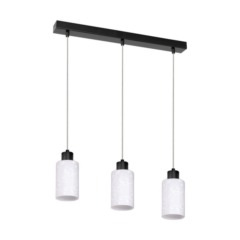 Lampa Wisząca SPOT Light  3xE27 Max.60W Elegancka Czerń z Białym Kloszem w Kwiaty, Polski Producent, 1 szt.