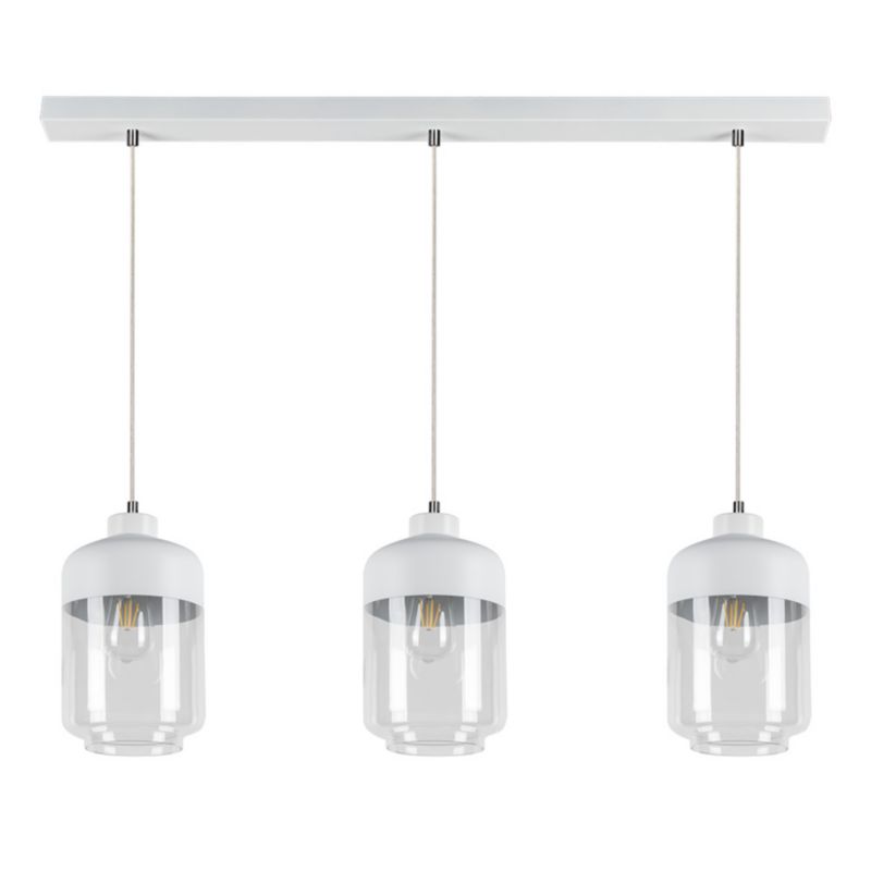 Lampa Wisząca SPOT Light 3xE27 Max.60W Klasyczne Połączenie Bieli i Transparentnego Szkła, Polski Producent, 1 szt.