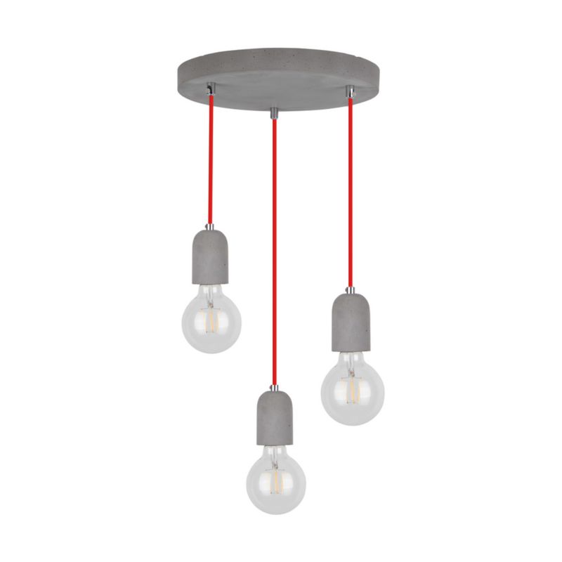 Lampa Wisząca SPOT Light 3xE27 Max.60W Klasyczny Szary Beton z Akcentem Czerwieni, Polski Producent, 1 szt.
