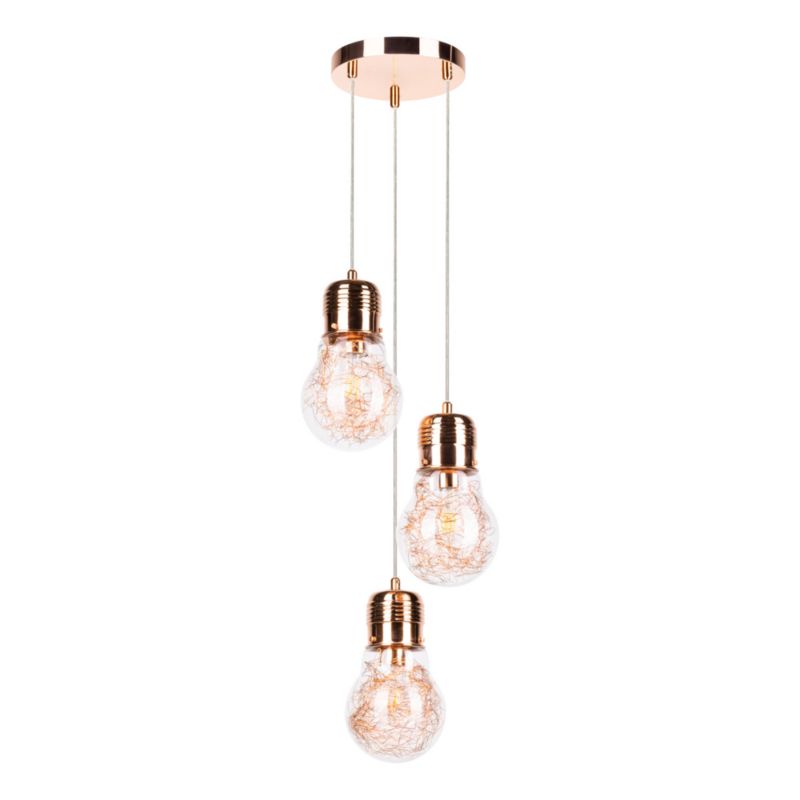 Lampa Wisząca SPOT Light  3xE27 Max.60W Kompozycja Miedzi i Transparentnego Szkła, Polski Producent, 1 szt.