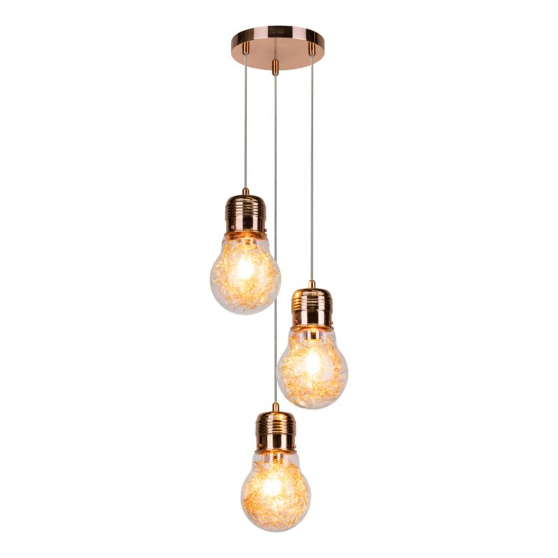 Lampa Wisząca SPOT Light  3xE27 Max.60W Kompozycja Miedzi i Transparentnego Szkła, Polski Producent, 1 szt.