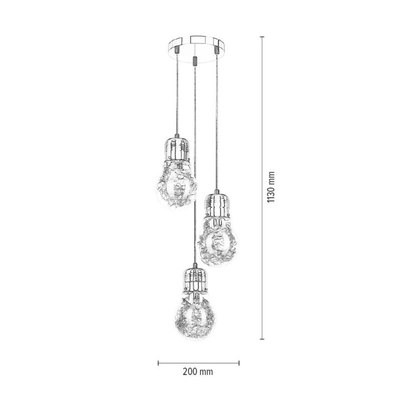 Lampa Wisząca SPOT Light  3xE27 Max.60W Kompozycja Miedzi i Transparentnego Szkła, Polski Producent, 1 szt.